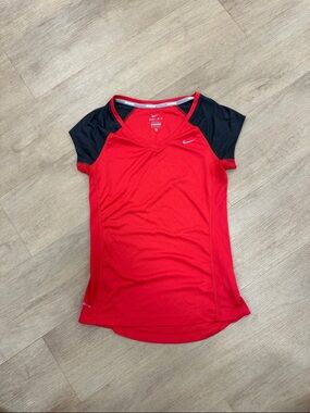 Nike Red and Black Dri-FIT V-Neck Athletic Top